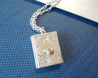 Silver Book Locket Necklace, Storybook Memory Jewelry Back to School Necklace