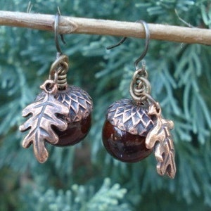 Acorn Earrings Acorn Jewelry Copper Acorn Earrings Rustic Acorn Oak Leaf Earrings Jewelry image 4