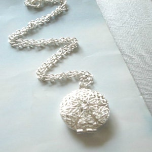 Silver Locket Necklace Silver Gift for Her Filigree Locket Jewelry Perfume Locket Mom Gift