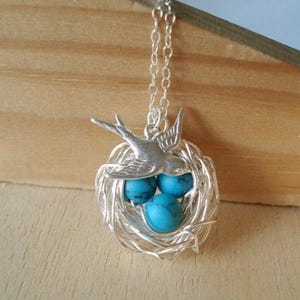 Bird Nest Necklace Mothers Day Gift Turquoise Necklace Mom Necklace Child Nest Necklace Robins Nest Bird Necklace Jewelry Bird Jewelry