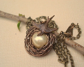 Bird Nest Necklace Gift for Mom Pearl Necklace Necklace Expecting Mom Mama Nest Mom Nest Necklace Birdnest Jewelry