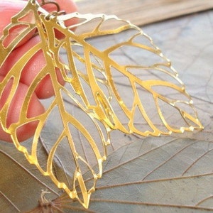 Large Gold Leaf Earrings Filigree Leaf Earrings Earrings Drop Gold Leaves Leaf Jewelry Dangle Drop Jewelry