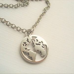 World Map Necklace Silver World Charm Necklace Earth Pendant World Jewerly