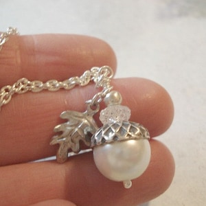 Pearl Acorn Necklace White Pearl Acorn Pendant Jewelry Acorn Jewelry Gift for Her