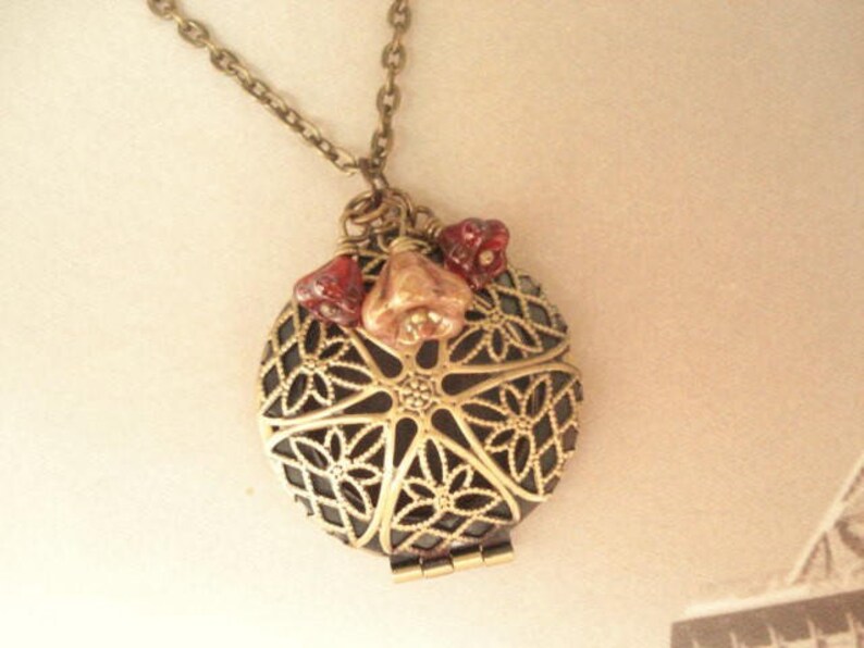 Brass Locket Necklace Photo Locket Round Filigree Brass Locket Diffuser Locket image 5