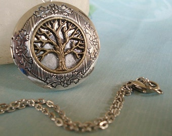 Tree Locket Necklace with Tree in Center Round Silver Locket Personalized Jewelry Family Locket Fall Jewelry Gift