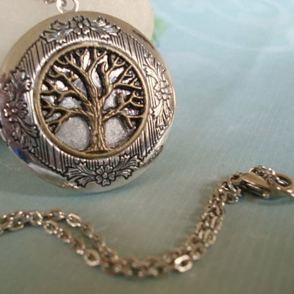 Tree Locket Necklace with Tree in Center Round Silver Locket Personalized Jewelry Family Locket Fall Jewelry Gift