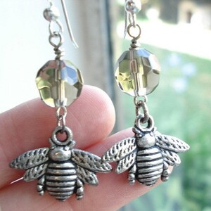 Bee Earrings Silver Beaded Gray Dangle Earrings Jewelry Bumblebee Earrings