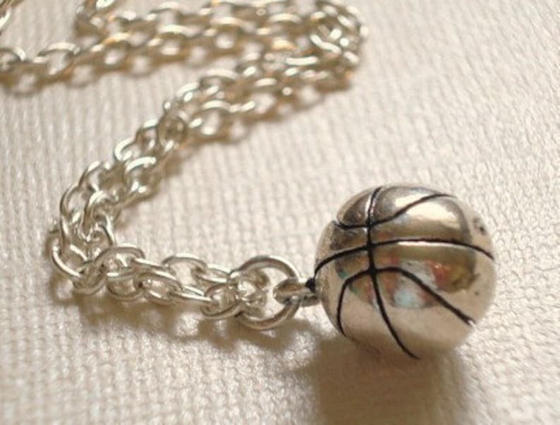 Basketball Necklace Silver Basket Ball Necklace Basketball Etsy