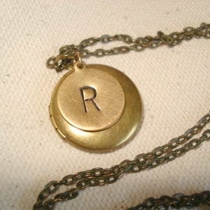 Letter Locket Necklace Round Brass Pendant withInitial Gift for Her Gold Brass Locket Monogrammed Locket Personalized Jewelry