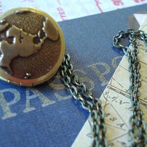 World Locket Necklace Vintage Locket Necklace Travel Locket Brass Globe Map Locket Earth Round Locket Globe Map Long Brass Chain Jewelry image 2