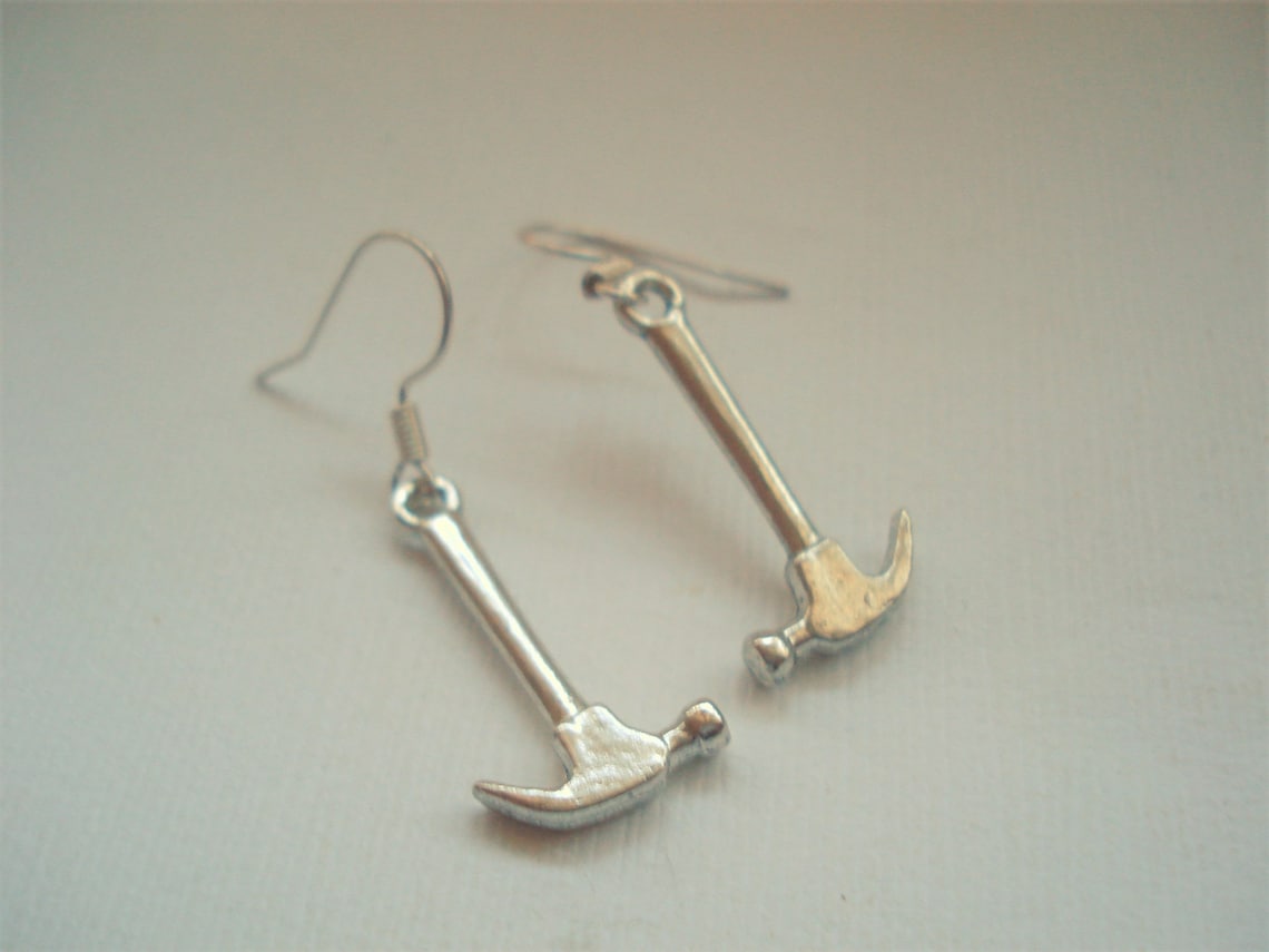 Hammer Earrings Silver Hammer Earrings Construction Earrings Etsy