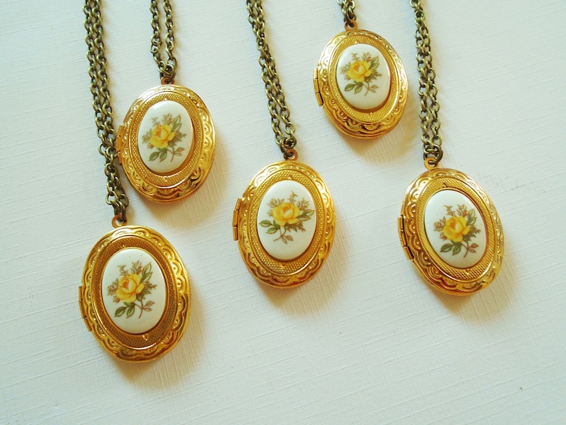 Yellow Rose Locket Gold Oval Locket Necklace Yellow Rose Cameo Limoge Locket Flower Locket Bridesmaids Jewelry image 6