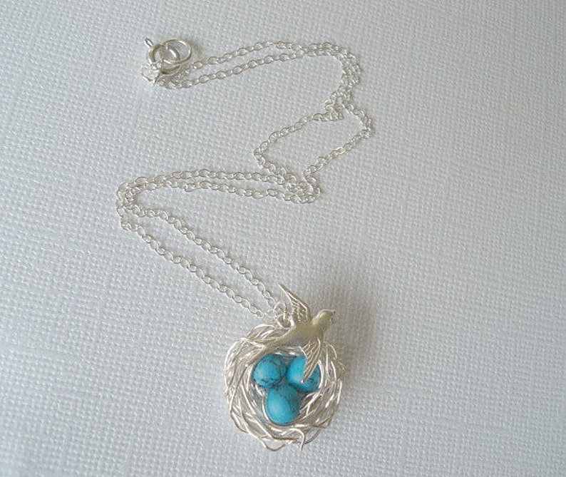 Bird Nest Necklace Mothers Day Gift Turquoise Necklace Mom Necklace Child Nest Necklace Robins Nest Bird Necklace Jewelry Bird Jewelry image 4