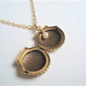 Seashell Locket Necklace Gold Scalloped Necklace Locket Beach Jewelry ...