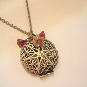 Brass Locket Necklace Photo Locket Round Filigree Brass Locket Diffuser Locket image 8