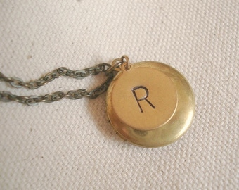 Initial Photo Locket Necklace: Personalized Brass Jewelry Gift