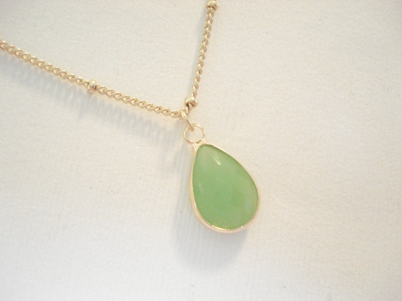Green Teardrop Necklace Light Green Teardrop Pendant Gemstone Etsy