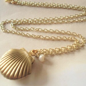 Seashell Locket Necklace Gold Scalloped Necklace Locket Beach Jewelry ...