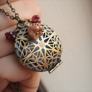 Brass Locket Necklace Photo Locket Round Filigree Brass Locket Diffuser Locket image 3