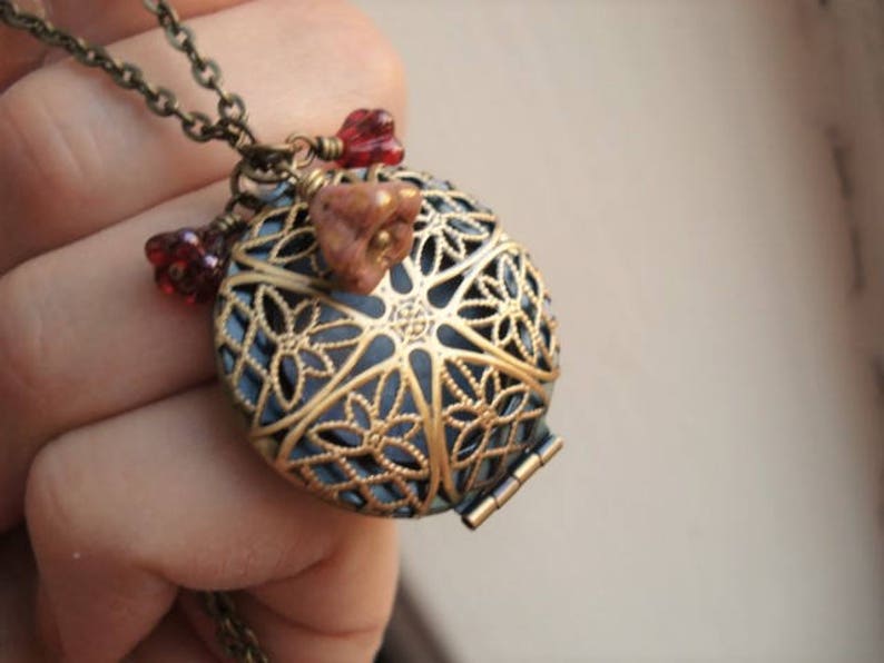 Brass Locket Necklace Photo Locket Round Filigree Brass Locket Diffuser Locket image 3