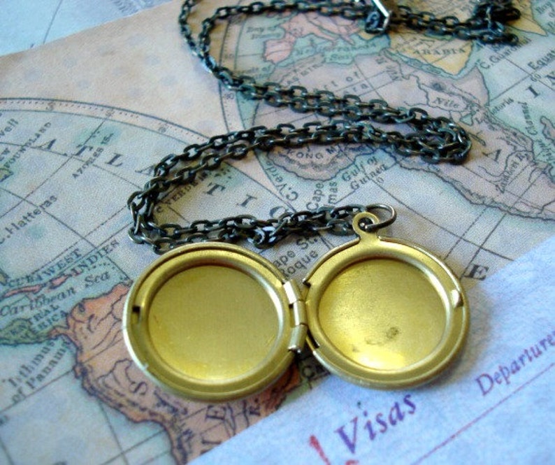 World Locket Necklace Vintage Locket Necklace Travel Locket Brass Globe Map Locket Earth Round Locket Globe Map Long Brass Chain Jewelry image 5