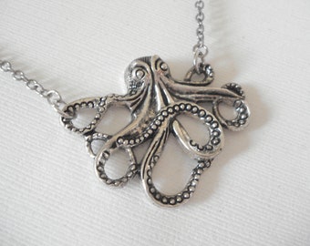 Octopus Necklace Silver Sea Monster Necklace Tentacle Octopus Jewelry Pendant Beach Gift Ocean Pendant