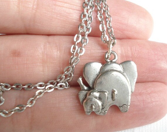 AL18 Choose Length Karen Hill Tribe Charms Sterling Silver Elephant Necklace With Personalized Bronze Initial Fine Silver Cable Chain