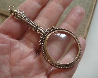 Magnifying Glass Necklace Brass Vintage Pendant Victorian Pendant Ornate Magnifying Lens