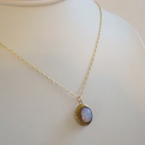 Opal Necklace Opal Locket Brass Locket Fire Opal Gold Chain Opal Jewelry image 4