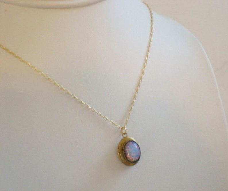 Opal Necklace Opal Locket Brass Locket Fire Opal Gold Chain Opal Jewelry image 4