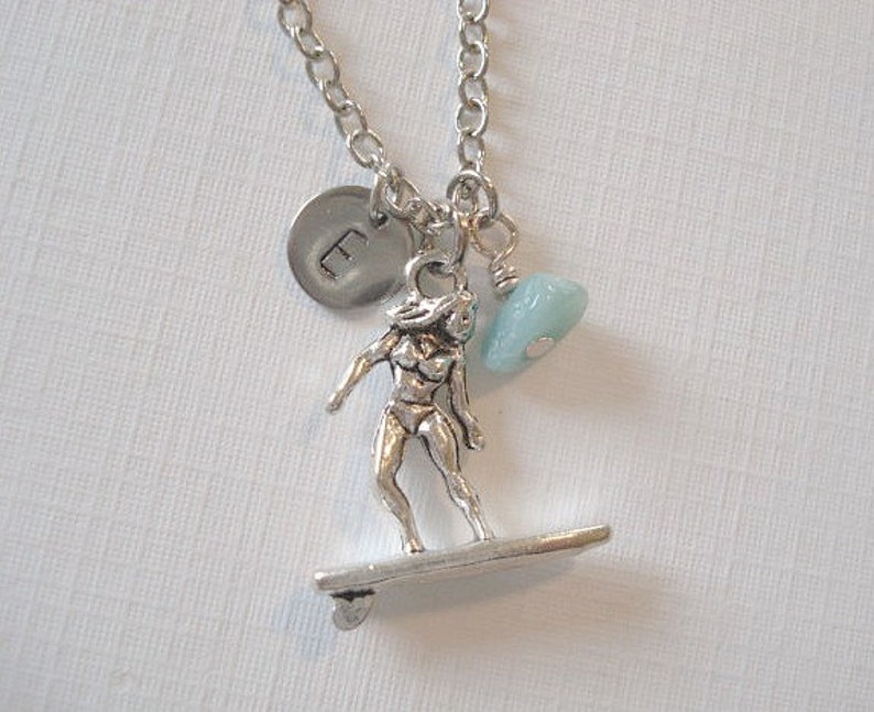 Surfboard Necklace Surfer Girl Necklace Initial Necklace Etsy