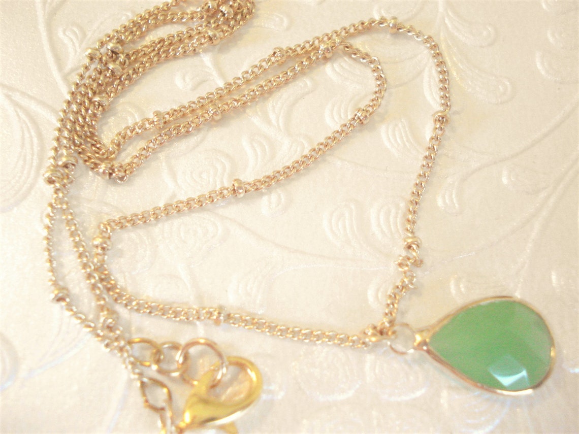 Green Teardrop Necklace Light Green Teardrop Pendant Gemstone Etsy