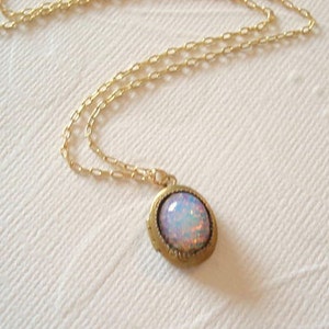 Opal Necklace Opal Locket Brass Locket Fire Opal Gold Chain Opal Jewelry image 2