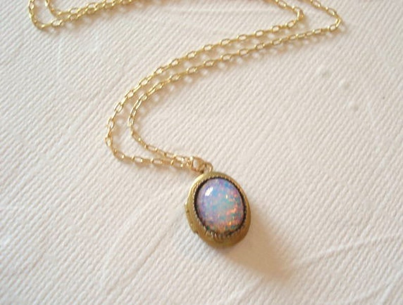 Opal Necklace Opal Locket Brass Locket Fire Opal Gold Chain Opal Jewelry image 2