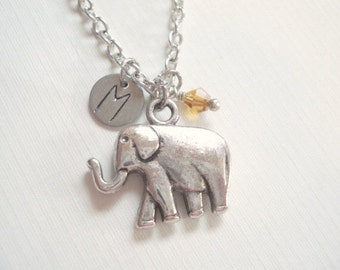 Elephant Necklace Personalized Pendant Initial Birthstones Handstamped Disc Friendship Necklace