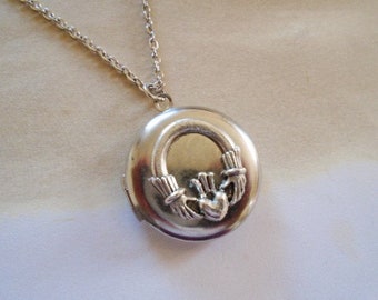 Claddagh Locket Necklace Irish Necklace Claddagh Necklace Silver Round Locket Irish Love Necklace