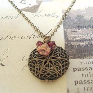 Brass Locket Necklace Photo Locket Round Filigree Brass Locket Diffuser Locket image 1