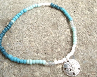 Beach Anklet Turquoise Beaded Anklet  Sea Jewelry Silver Dollar Anklet Ocean Anklet Body Jewelry Anklet Jewelry