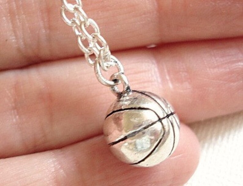 Basketball Necklace Silver Basket Ball Necklace Basketball Etsy