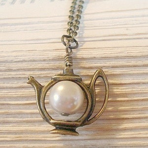 Teapot Necklace Whimsical Teapot Necklace Brass Tea Pot Pendant Teapot Jewelry image 3