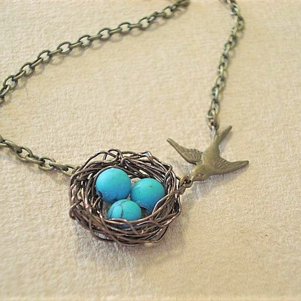 Bird Nest Necklace Turquoise Pearl Necklace Jewelry Bird Nest Necklace Robins Nest