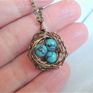 Bird Nest Necklace Turquoise Necklace Gift For Mom Nest Jewelry Mom Necklace Birdnest Jewelry image 7