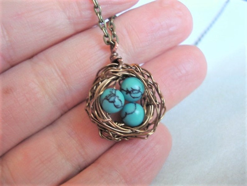 Bird Nest Necklace Turquoise Necklace Gift For Mom Nest Jewelry Mom Necklace Birdnest Jewelry image 7