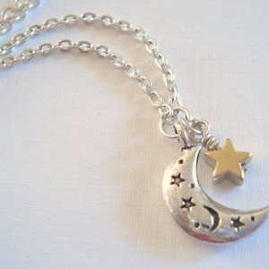 Moon Necklace with Stars Half Crescent Moon Celestial Necklace Moon Star Necklace Moon Jewelry