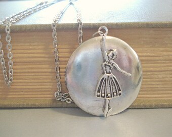 Dancer Locket Ballerina Locket Necklace Round Silver Locket Necklace Dancing Silver Round Locket Dance Jewelry Girl Locket