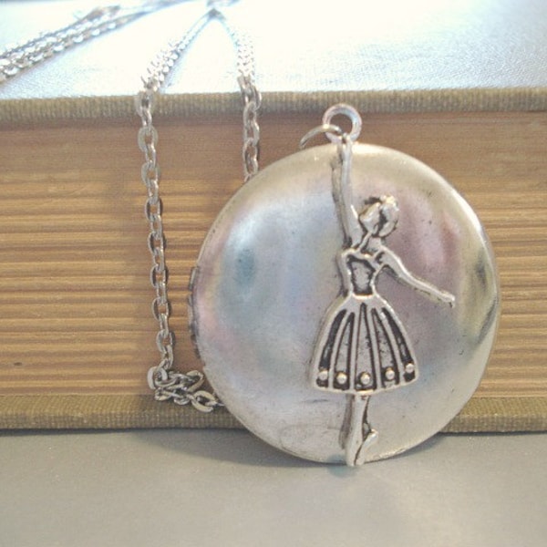 Dancer Locket Ballerina Locket Necklace Round Silver Locket Necklace Dancing Silver Round Locket Dance Jewelry Girl Locket