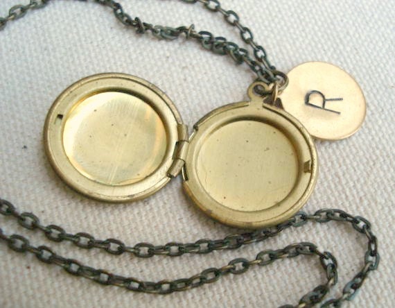 Initial Locket Necklace Brass Necklace Pendant Gift for Her - Etsy