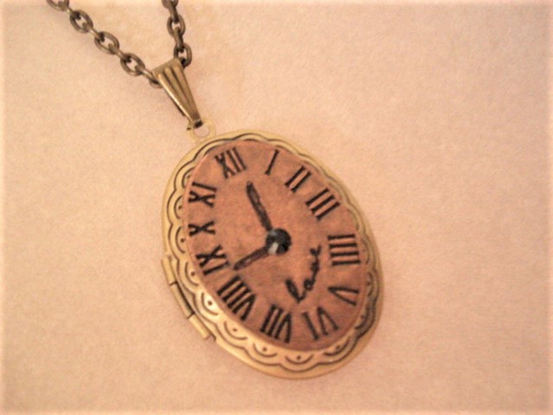 Brass Clock Locket Necklace Vintage Clock Locket Copper Roman Etsy