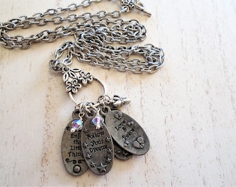 Silver Charm Necklace: Pewter Inspirational Charms, Dragonflies